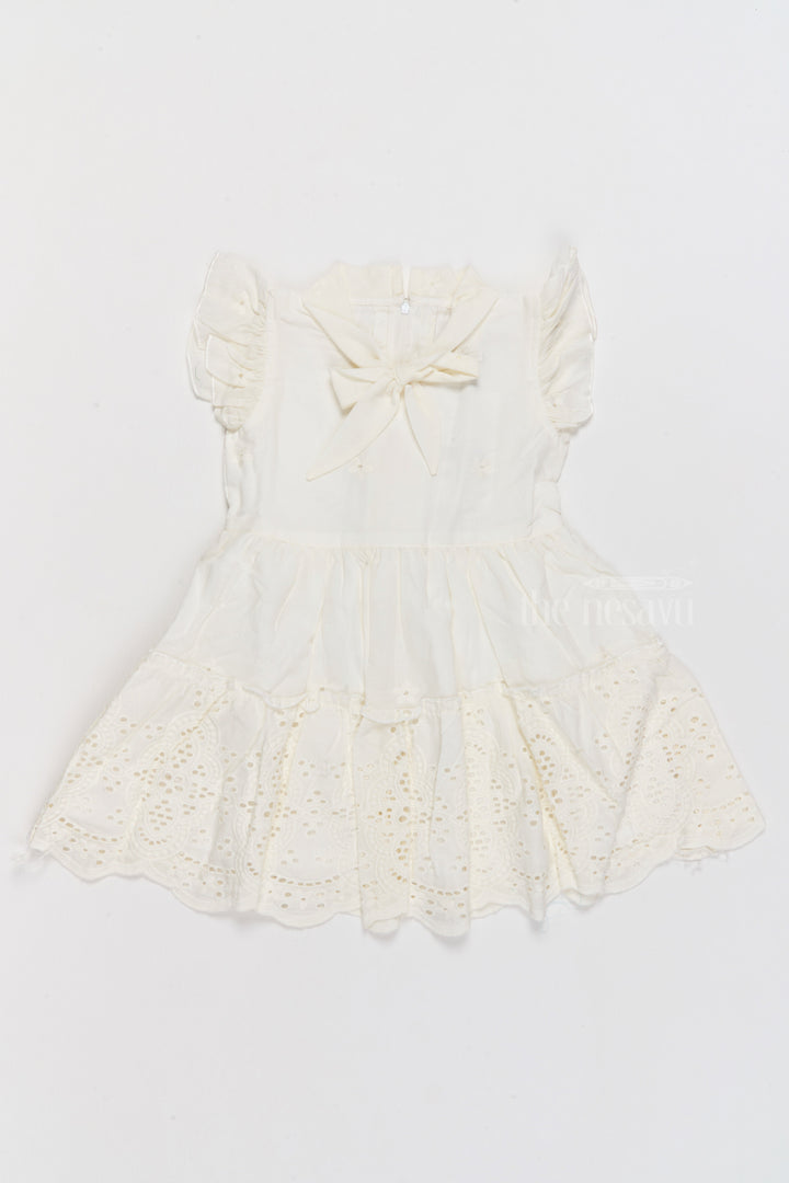 The Nesavu Girls Cotton Frock Girls Cinderella Fancy Cotton Dress with Bow and Eyelet Design Nesavu Nesavu Girls Cinderella Fancy Cotton Dress Eyelet Embroidery Bow