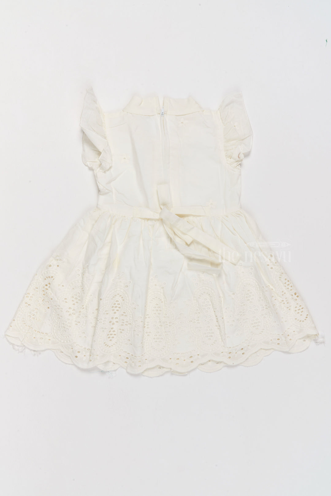 The Nesavu Girls Cotton Frock Girls Cinderella Fancy Cotton Dress with Bow and Eyelet Design Nesavu Nesavu Girls Cinderella Fancy Cotton Dress Eyelet Embroidery Bow