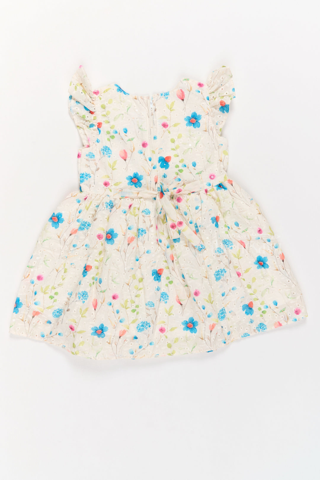 The Nesavu Girls Cotton Frock Girls Cotton Fancy Frock with Embroidered Floral Patterns and Flutter Sleeves Nesavu Nesavu Girls Cotton Fancy Frock Floral Embroidery Flutter Sleeves Parties