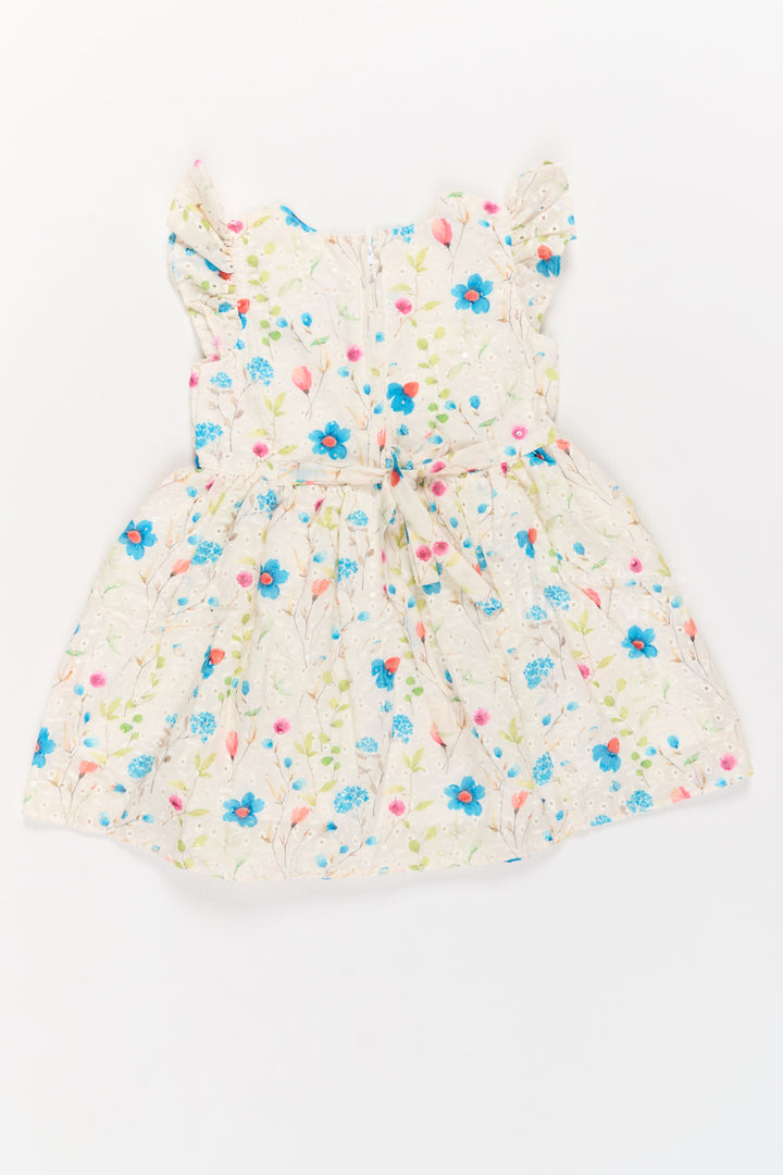 The Nesavu Girls Cotton Frock Girls Cotton Fancy Frock with Embroidered Floral Patterns and Flutter Sleeves Nesavu Nesavu Girls Cotton Fancy Frock Floral Embroidery Flutter Sleeves Parties