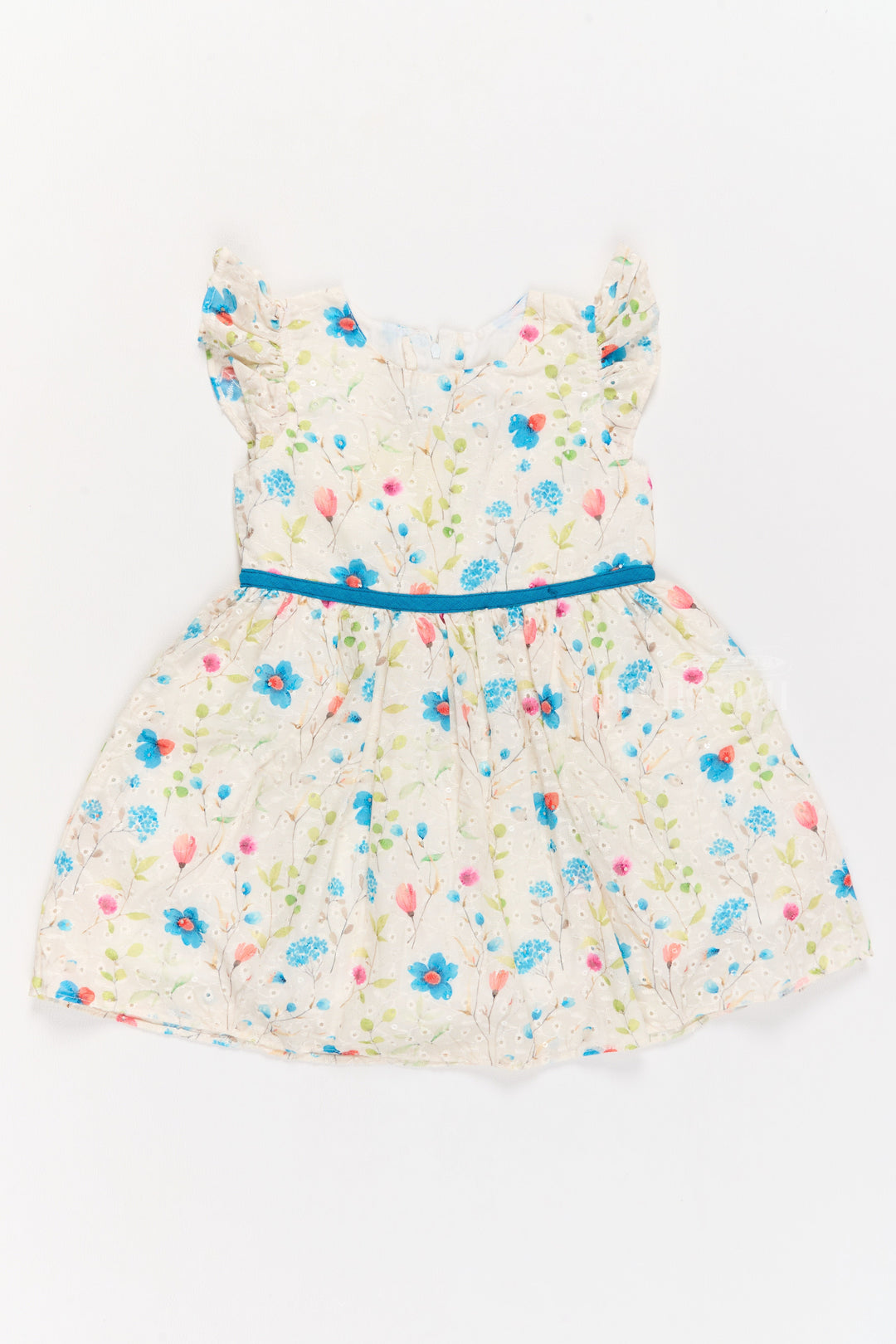 The Nesavu Girls Cotton Frock Girls Cotton Fancy Frock with Embroidered Floral Patterns and Flutter Sleeves Nesavu Nesavu Girls Cotton Fancy Frock Floral Embroidery Flutter Sleeves Parties