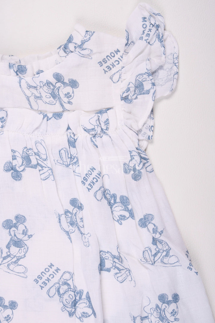 The Nesavu Girls Cotton Frock Girls Cotton Frock Design with Mickey Mouse Print in Soft Muslin Fabric Nesavu Nesavu Girls Cotton Frock Mickey Mouse Print Muslin Fabric