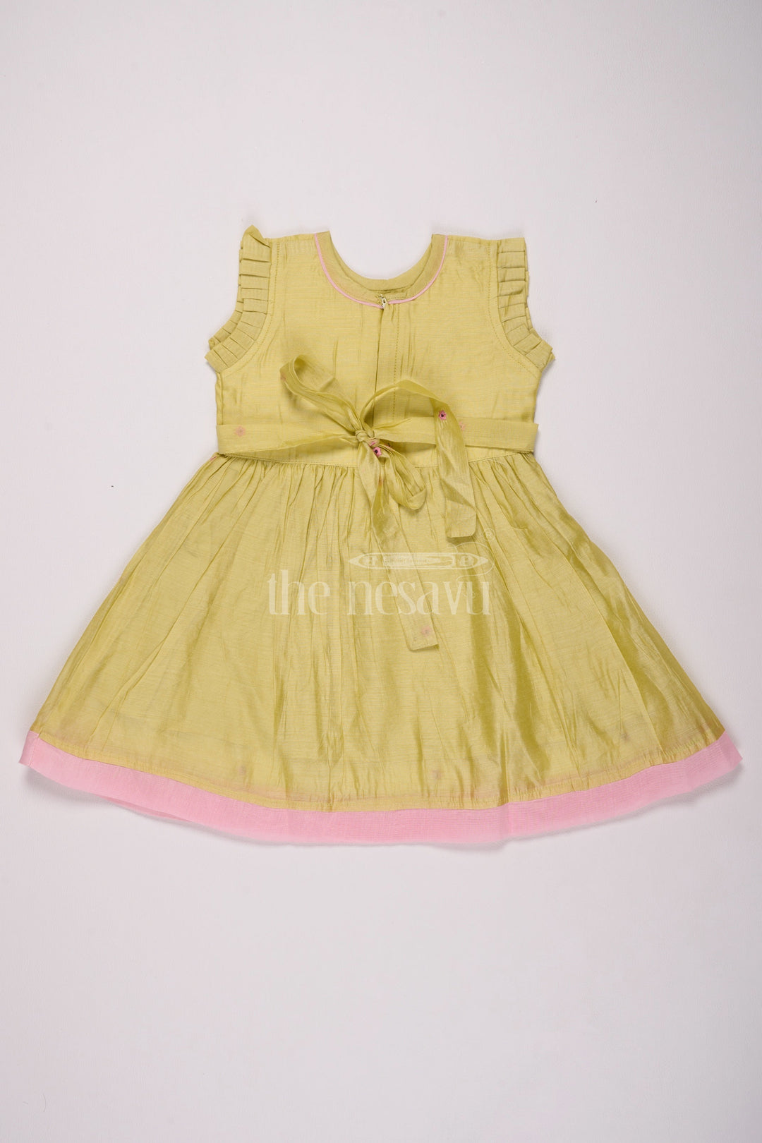 The Nesavu Girls Cotton Frock Girls Cotton Frock in Light Green with Delicate Embroidery for Casual Wear Nesavu Nesavu Girls Light Green Cotton Frock Embroidery Details - Comfortable Chanderi Casual Dress Girls