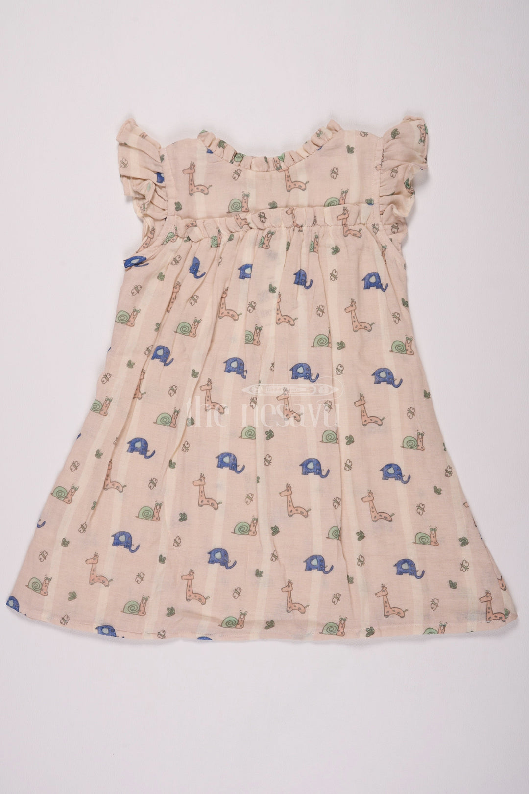 The Nesavu Girls Cotton Frock Girls Cotton Frock Ka Design Featuring Snail and Giraffe Print in Muslin Fabric Nesavu 16 (1Y) / Beige GFC1472A-16 Nesavu Girls Cotton Frock Ka Design Muslin Snail Giraffe Print Playdates