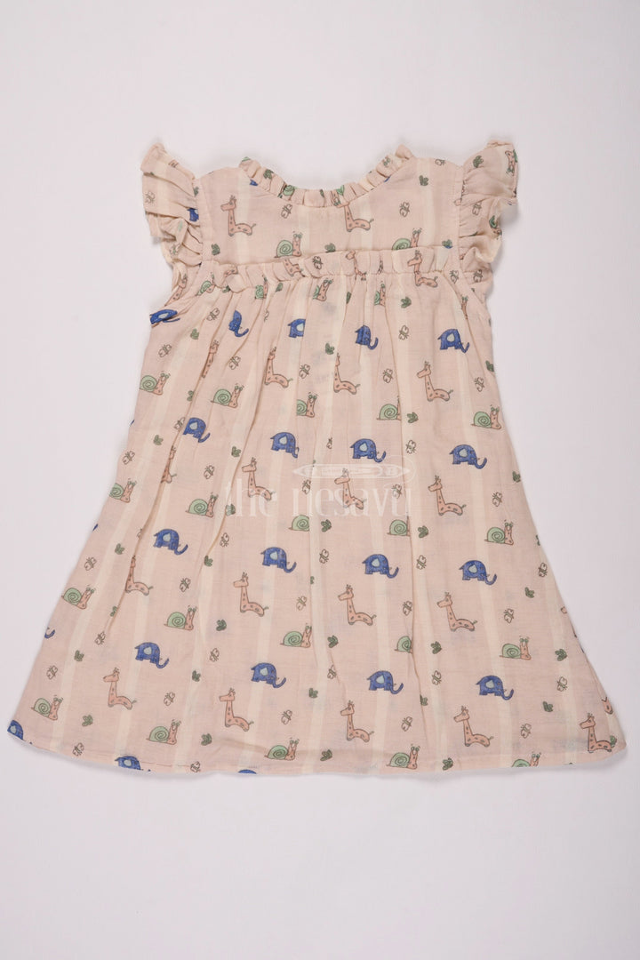 The Nesavu Girls Cotton Frock Girls Cotton Frock Ka Design Featuring Snail and Giraffe Print in Muslin Fabric Nesavu 16 (1Y) / Beige GFC1472A-16 Nesavu Girls Cotton Frock Ka Design Muslin Snail Giraffe Print Playdates