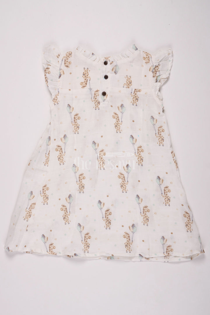 The Nesavu Girls Cotton Frock Girls Cotton Frock Ladies Dress with Delicate Giraffe and Bird Print in Muslin Fabric Nesavu Nesavu Girls Cotton Frock Ladies Dress Giraffe Bird Print Muslin Fabric