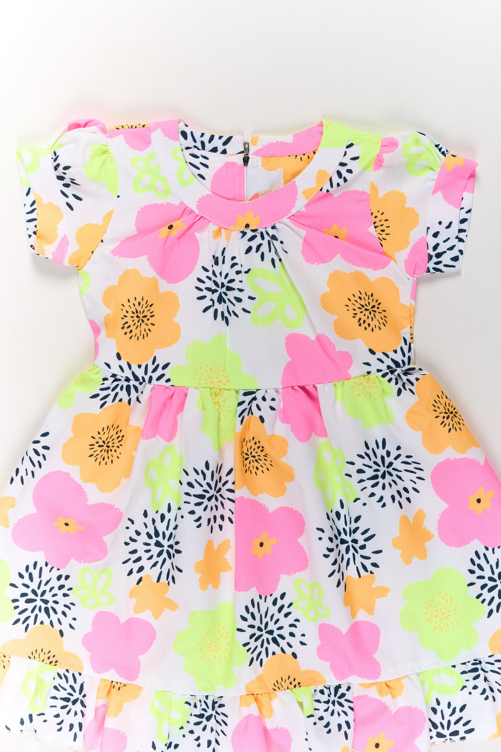 The Nesavu Girls Cotton Frock Girls Cotton Party Wear Dress with Vibrant Floral Prints and Ruffles Nesavu Vibrant Girls Cotton Party Wear Dress Ruffles Floral Prints