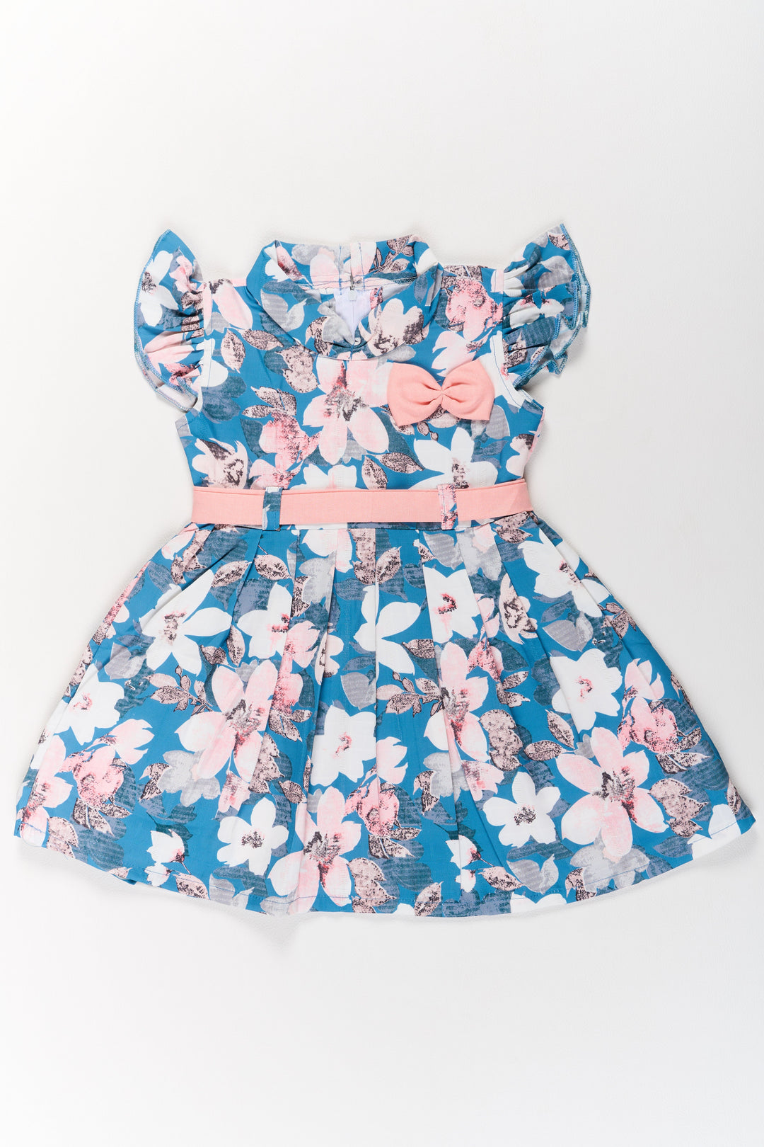 The Nesavu Girls Cotton Frock Girls Disney Princess Fancy Dress with Floral Print and Puff Sleeves Nesavu 18 (2Y) / Blue GFC1570A-18 Nesavu Girls Disney Princess Fancy Dress Puff Sleeves Floral Print