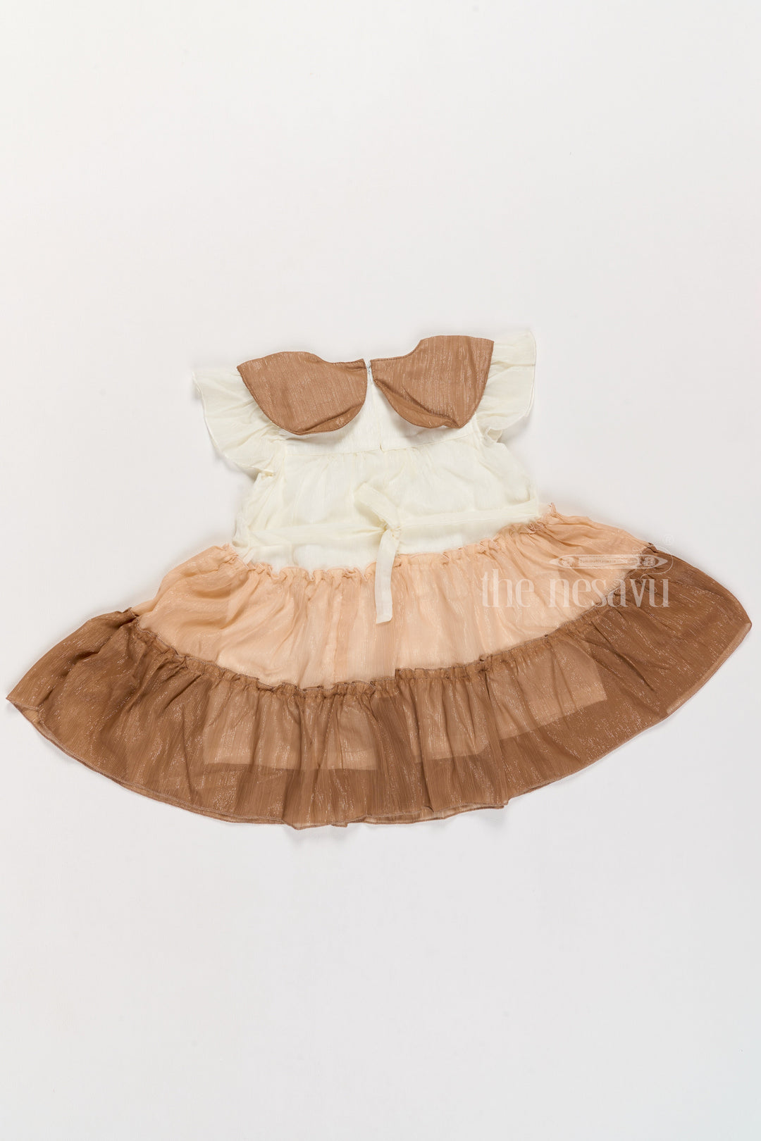 The Nesavu Girls Cotton Frock Girls Fancy Gown Party Wear with Brown Tiered Skirt and Oversized Collar Nesavu Nesavu Girls Fancy Gown Party Wear Brown Tiered Skirt Oversized Collar