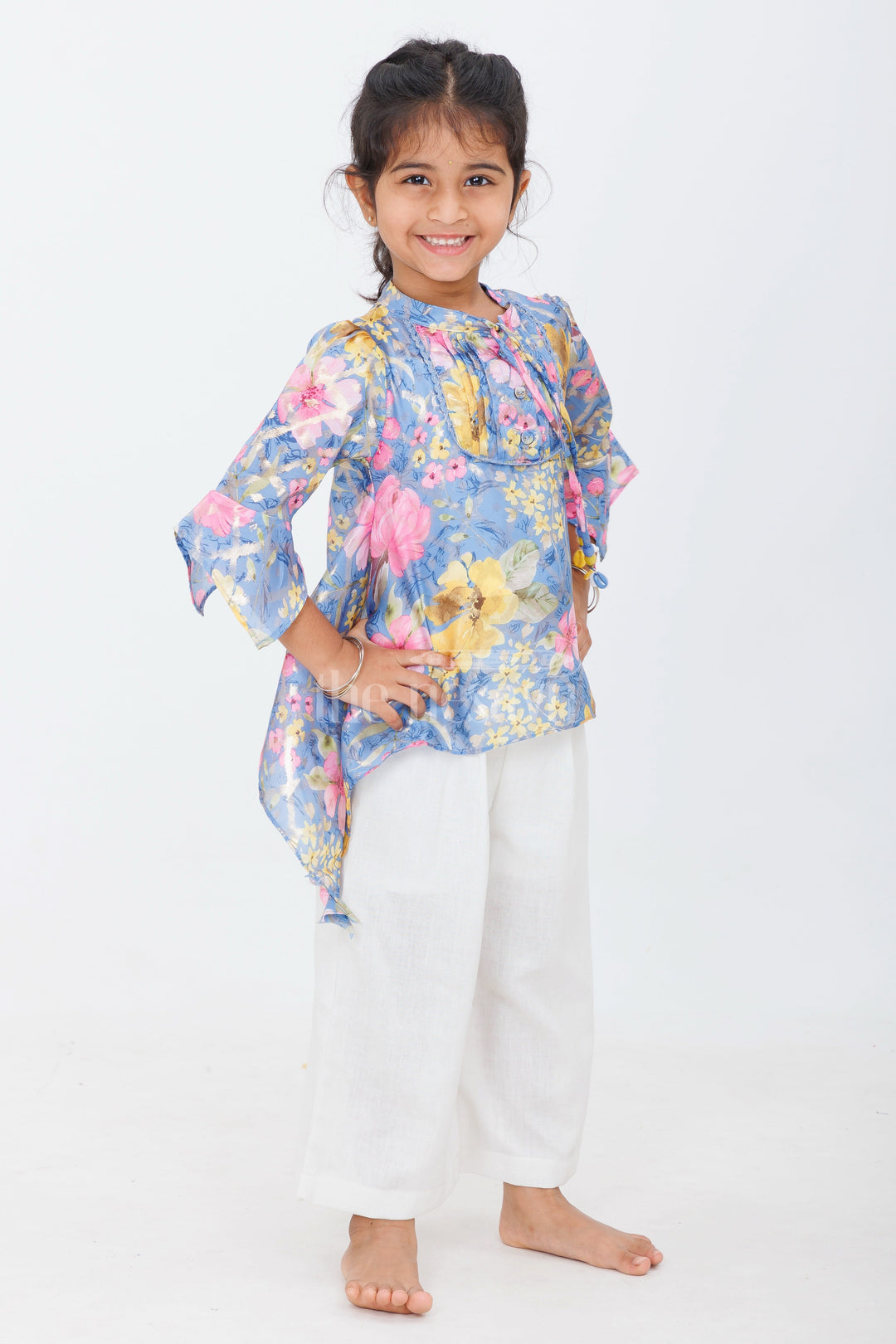 The Nesavu Girls Sharara / Plazo Set Girls Floral Printed Cropped Top with White Culottes and Camisole for Summer Picnics and Playdates Nesavu 0ef30a472b68jpgv1726571211