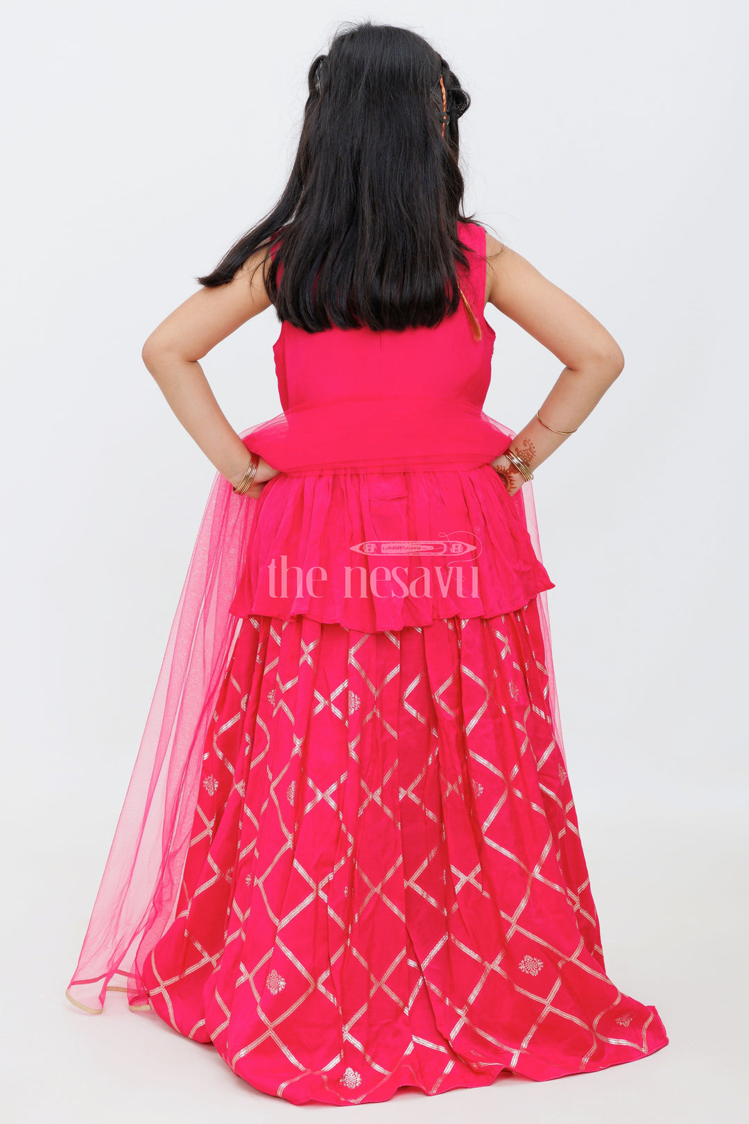 The Nesavu Girls Lehenga Choli Girls Fuchsia 3-Piece Sharara Set with Sequined Top and Layered Skirt Nesavu Nesavu Girls Fuchsia 3-Piece Sharara Set Sequined Top Layered Skirt Festive Events