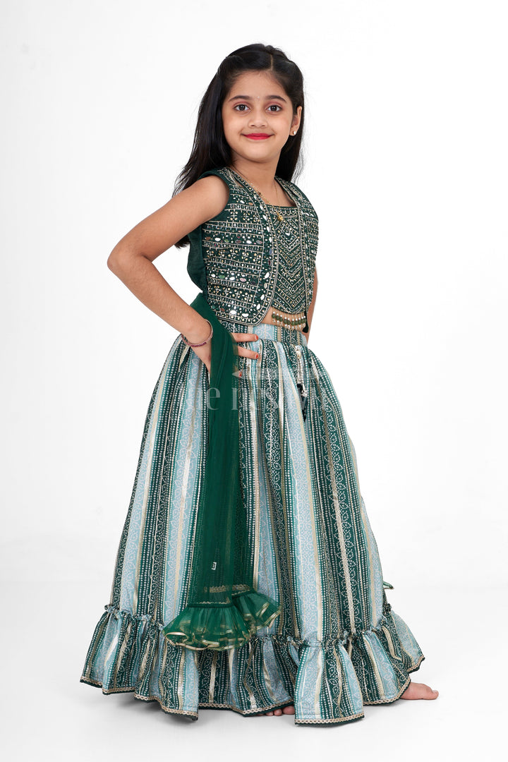 The Nesavu Girls Lehenga Choli Girls Green Georgette Lehenga Choli with Lurex Stripes – Festive Wear for Stylish Girls Nesavu Nesavu Green Georgette Lehenga Choli Lurex Stripes Girls Ideal Durga Puja Festive Celebrations