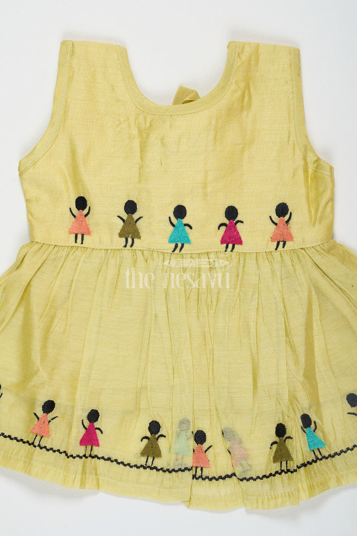 The Nesavu Girls Cotton Frock Girls Mustard Chanderi Embroidered Pattu Long Frocks with Sleeveless Design Nesavu Girls Mustard Chanderi Embroidered Pattu Long Frocks Nesavu Sleeveless Festive Attire Special Occasions