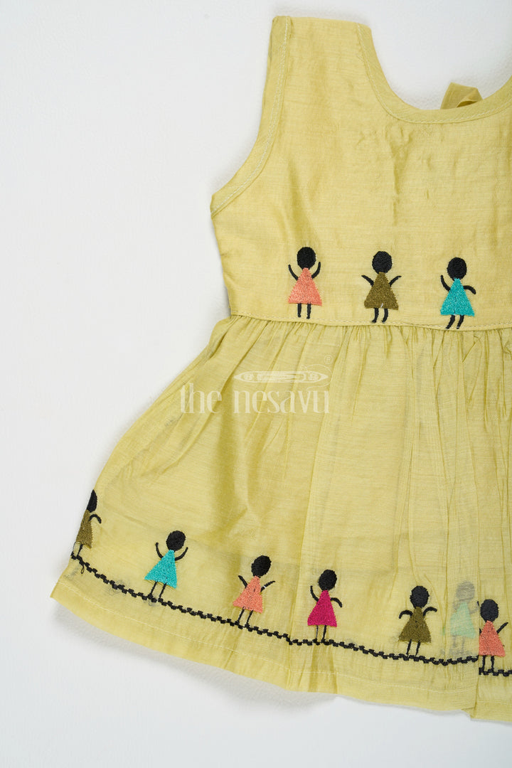 The Nesavu Girls Cotton Frock Girls Mustard Chanderi Embroidered Pattu Long Frocks with Sleeveless Design Nesavu Girls Mustard Chanderi Embroidered Pattu Long Frocks Nesavu Sleeveless Festive Attire Special Occasions