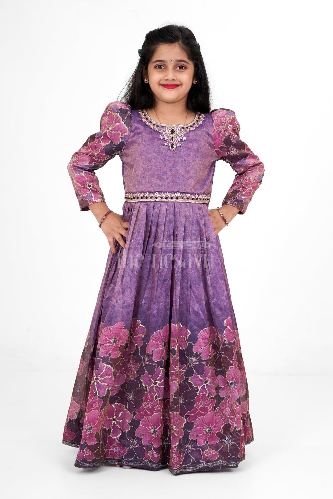 The Nesavu Girls Party Gown Girls Party Gown Pure Viscose Tissue Purple Dress Sankranthi Nesavu Nesavu Girls Purple Viscose Tissue Party Gown Embroidery Dress Diwali