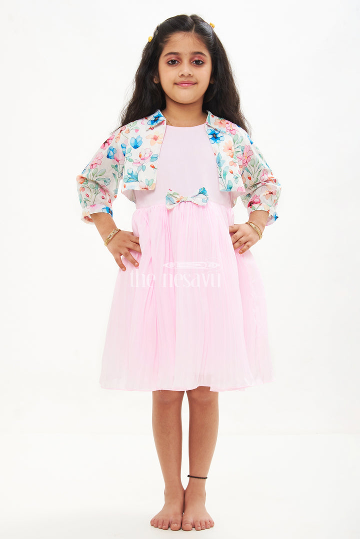 The Nesavu Girls Fancy Frock Girls Pink and Purple Fancy Frock with Pastel Floral Jacket and Ruffled Skirt Nesavu Nesavu Girls Pink Fancy Frock Floral Jacket Ruffles Birthday Parties Events