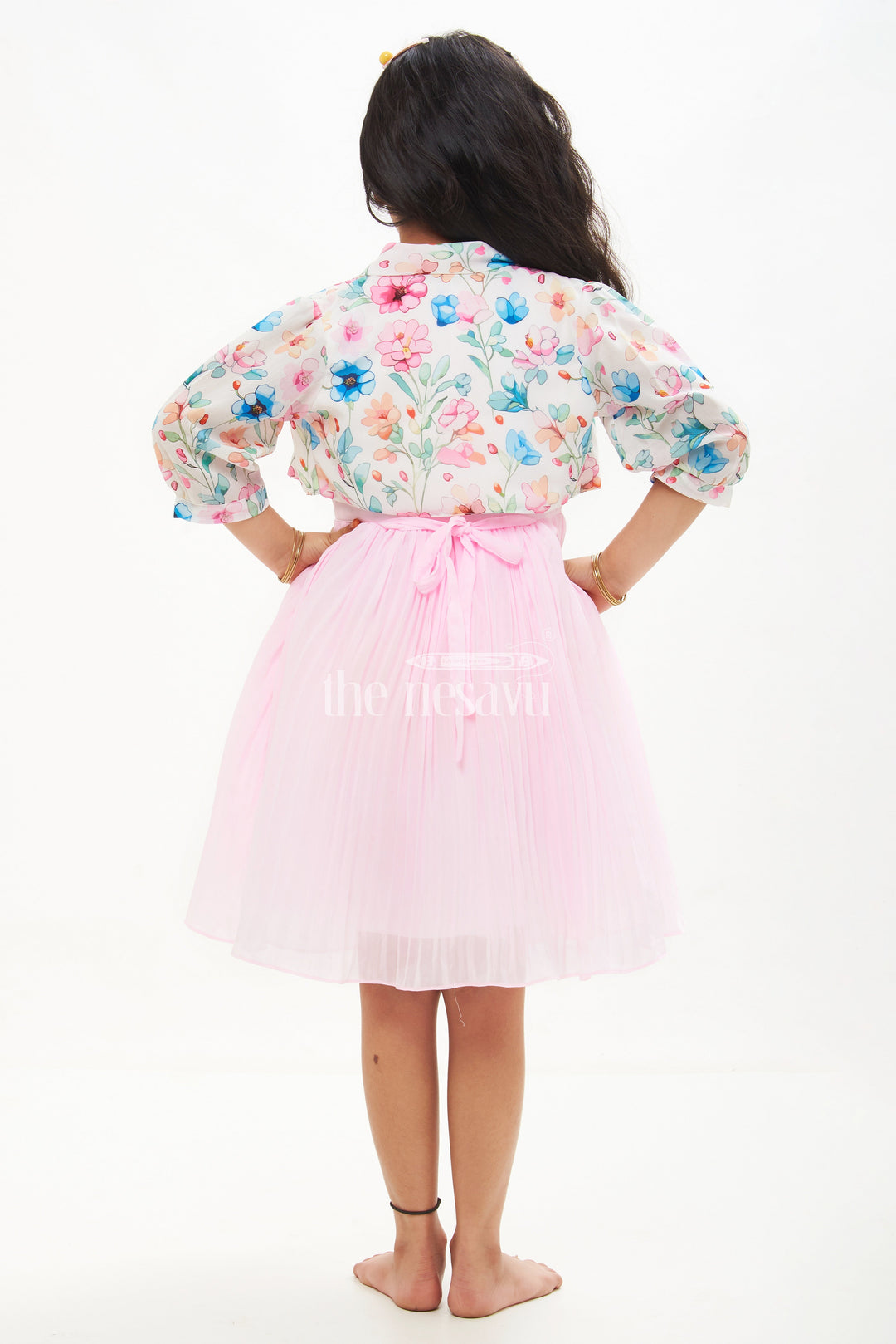 The Nesavu Girls Fancy Frock Girls Pink and Purple Fancy Frock with Pastel Floral Jacket and Ruffled Skirt Nesavu Nesavu Girls Pink Fancy Frock Floral Jacket Ruffles Birthday Parties Events