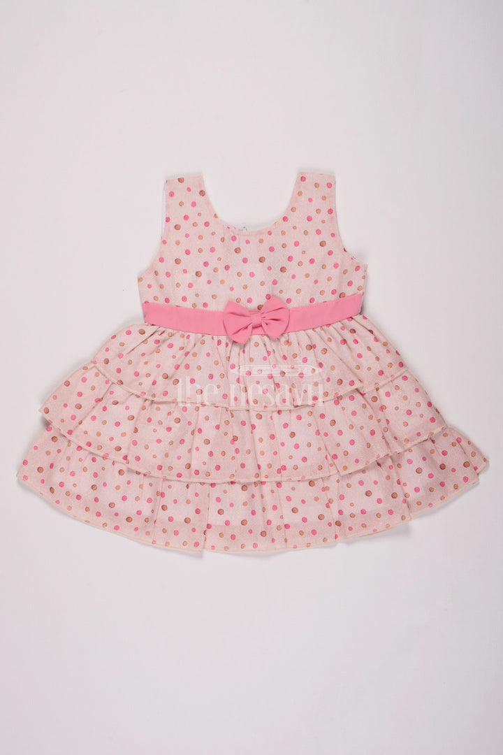 The Nesavu Baby Cotton Frocks Girls Pink Brasso Dress with Polka Dot Print and Layered Skirt for Special Occasions Nesavu 14 (6M) / Pink BFJ645A-14 Nesavu Girls Pink Polka Dot Dress Brasso Fabric Layered Skirt Special Events Celebrations