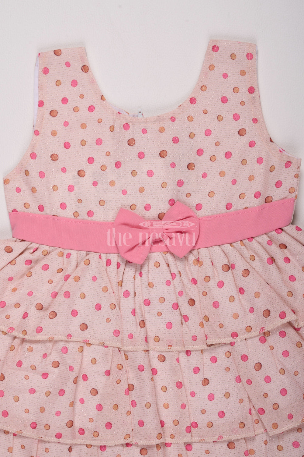 The Nesavu Baby Cotton Frocks Girls Pink Brasso Dress with Polka Dot Print and Layered Skirt for Special Occasions Nesavu Nesavu Girls Pink Polka Dot Dress Brasso Fabric Layered Skirt Special Events Celebrations