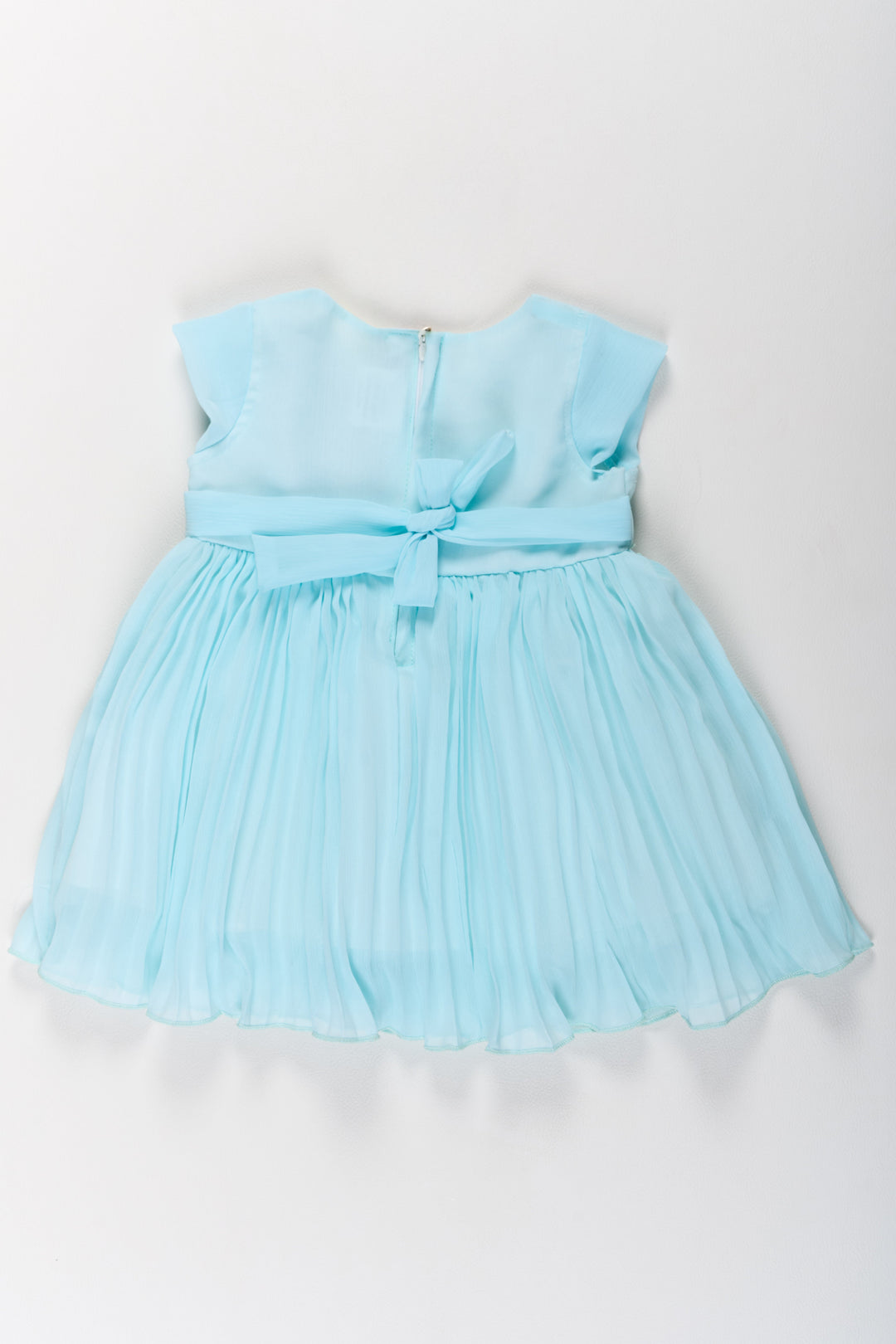 The Nesavu Girls Fancy Party Frock Girls Poly Georgette Frock in Aqua Blue with Floral Appliqué and Pleated Skirt Nesavu Nesavu Girls Poly Georgette Frock Aqua Blue Floral Appliqu Pleated Skirt