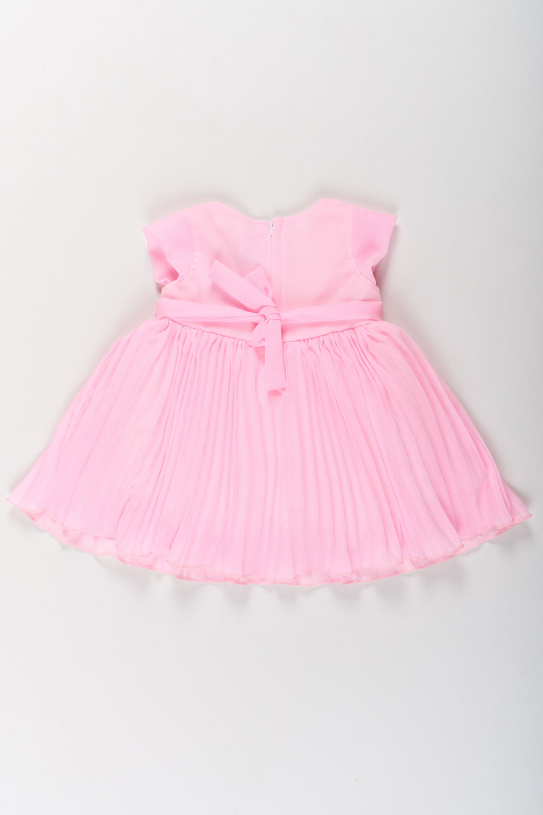 The Nesavu Girls Fancy Party Frock Girls Poly Georgette Party Frock in Baby Pink with Floral Embellishments and Lace Waist Nesavu Nesavu Girls Poly Georgette Long Party Frock Baby Pink Floral Embellishments