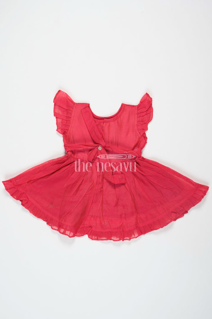 The Nesavu Girls Cotton Frock Girls Red Chanderi Embroidered Frock Dress with Ruffled Sleeves Nesavu Girls Red Chanderi Embroidered Frock Dress Nesavu Ruffled Sleeves Perfect Festive Occasions