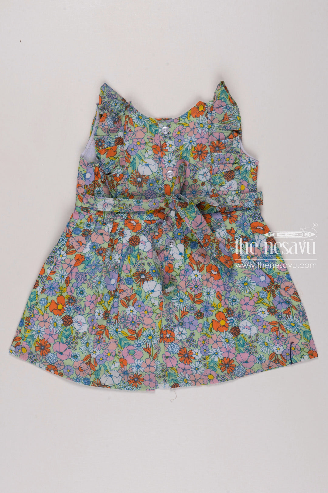 The Nesavu Girls Cotton Frock Girls Retro Blooms Cotton Frock  EcoFriendly Floral Print Dress Nesavu Sustainable Girls Floral Cotton Dress | Vibrant Eco Friendly Fashion | The Nesavu