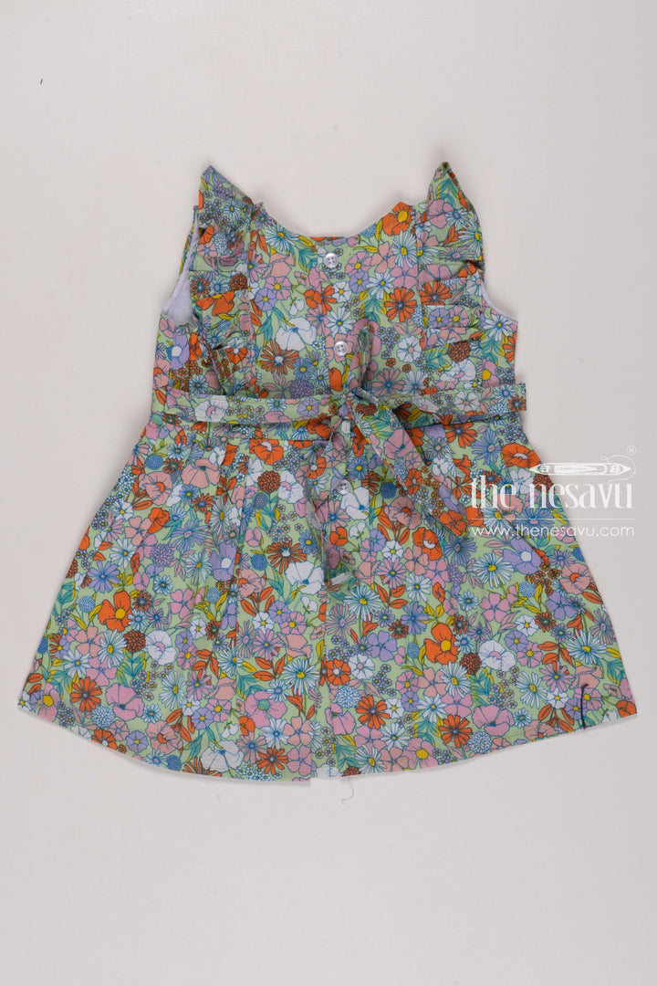 The Nesavu Girls Cotton Frock Girls Retro Blooms Cotton Frock  EcoFriendly Floral Print Dress Nesavu Sustainable Girls Floral Cotton Dress | Vibrant Eco Friendly Fashion | The Nesavu