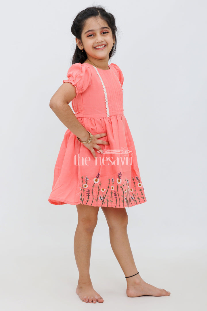 The Nesavu Girls Cotton Frock Girls Rose Pink Frock with Pintuck Pleats and Embroidered Hemline - Western Party Frock Nesavu 18 (2Y) / Rose GFC1408A-18 Nesavu Girls Rose Pink Frock Pintuck Pleats Embroidery - Western Party Dress