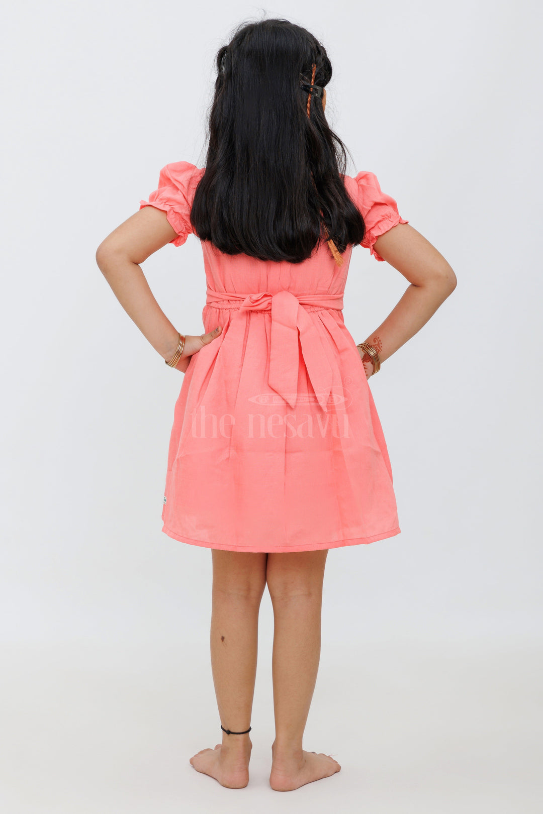 The Nesavu Girls Cotton Frock Girls Rose Pink Frock with Pintuck Pleats and Embroidered Hemline - Western Party Frock Nesavu Nesavu Girls Rose Pink Frock Pintuck Pleats Embroidery - Western Party Dress