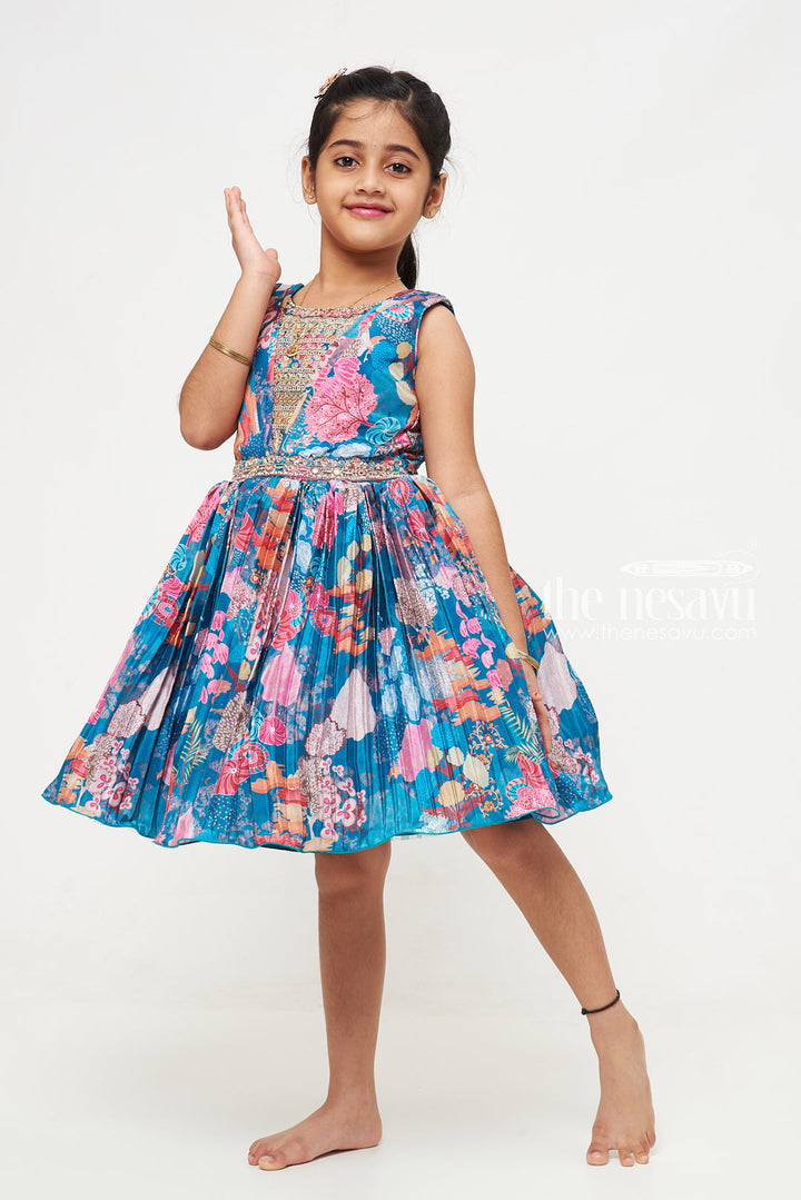 The Nesavu Silk Party Frock Girls Silk Blend Frock with Exquisite Embroidery and Vibrant Prints Nesavu Buy Girls Silk Frock Online | Embroidered Silk Blend Frocks for Girls | The Nesavu