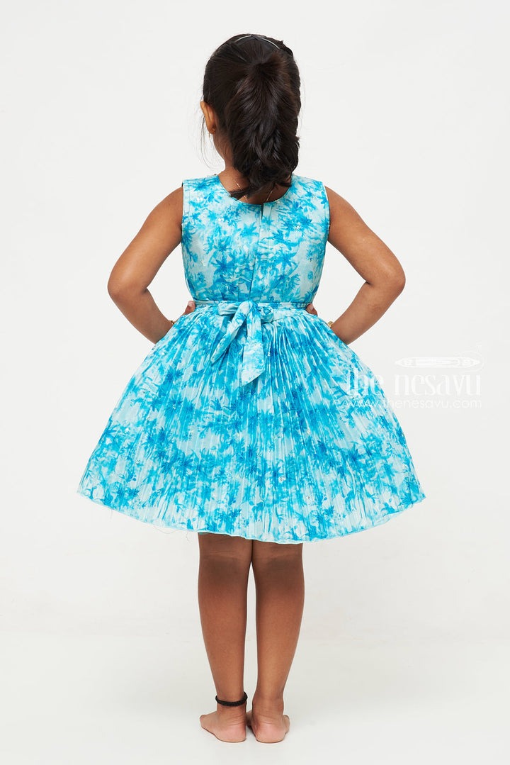 The Nesavu Silk Party Frock Girls Silk Frock with Tropical Print and Elegant Bow Detail Nesavu Trendy Girls Silk Party Frock | Buy Fancy Silk Frocks for Girls Online | The Nesavu