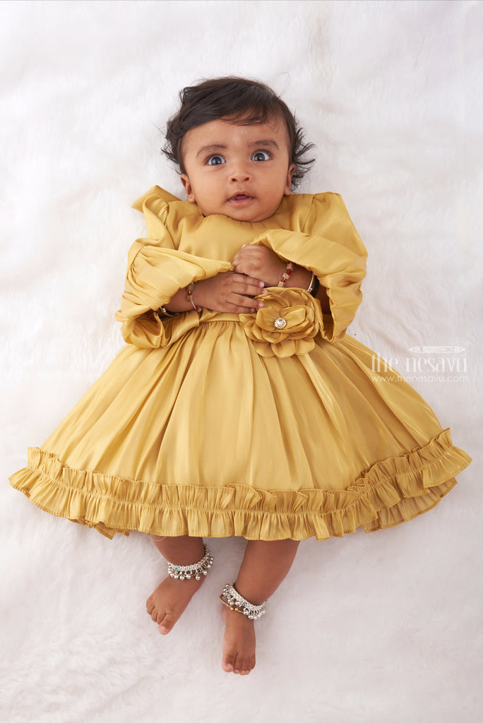 Luxury Party Dress Golden Sequin Big Bow Baby Frock » MiniTaq