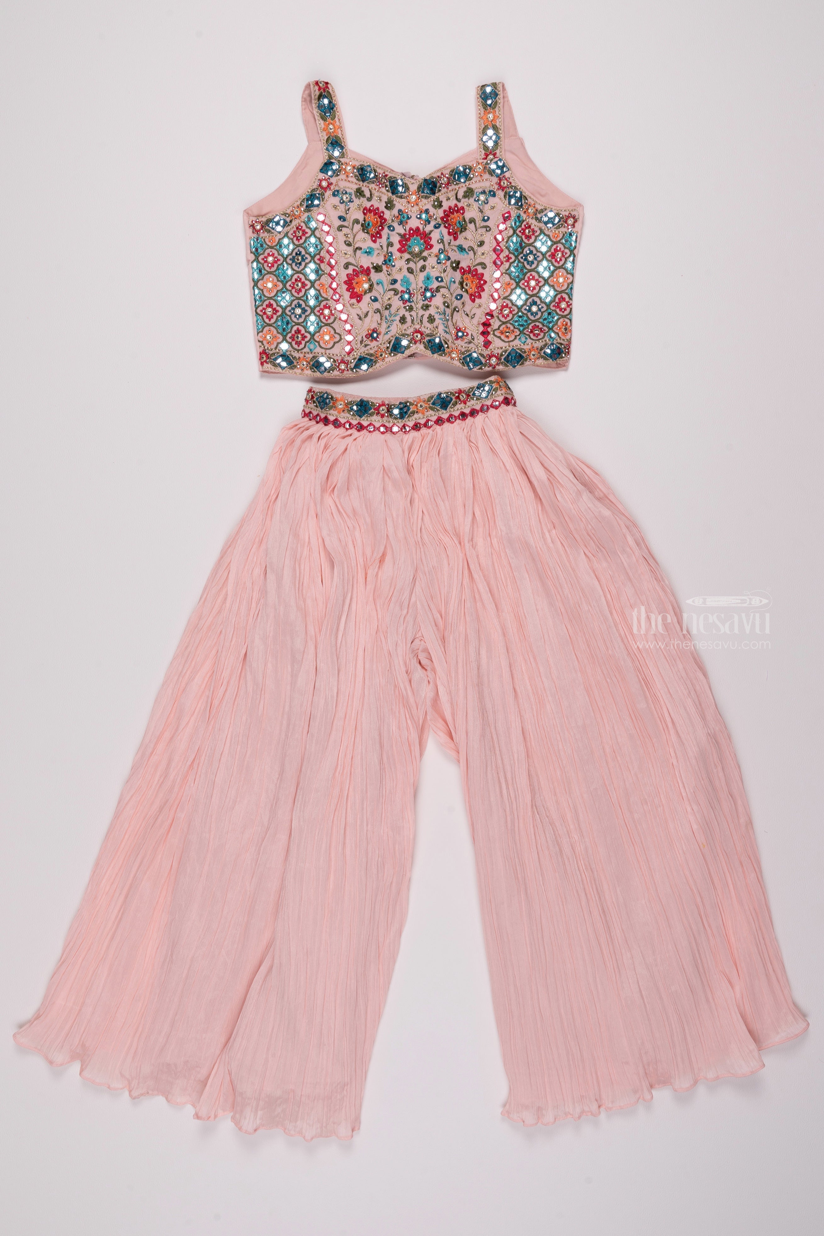 Mirror Embroidered Crop Top with Palazzo Pant Set | Trendy Palazo  Collections | The Nesavu – The Nesavu