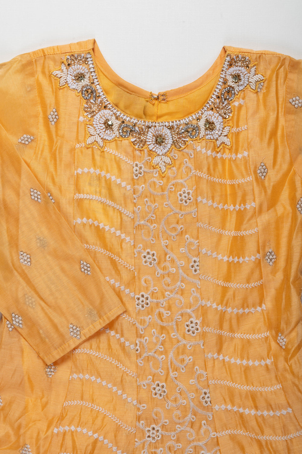 The Nesavu Girls Silk Gown Golden Yellow Embroidered Silk Long Frock for Girls - Traditional Ethnic Wear Nesavu Girls Golden Yellow Embroidered Silk Long Frock | Traditional Ethnic Wear | Festive Attire | The Nesavu