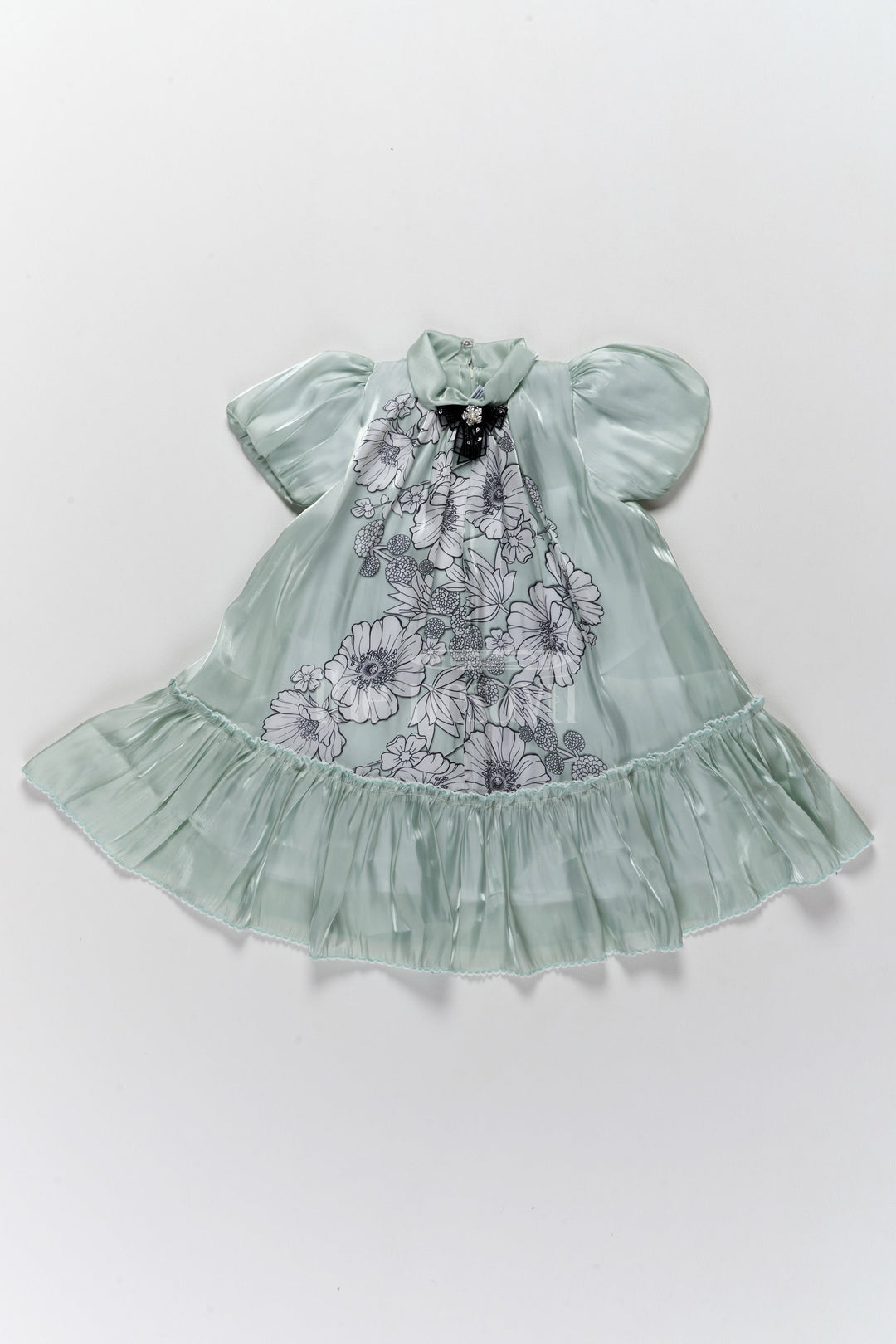 The Nesavu Girls Fancy Frock Graceful Girls Fancy Frock in Green Georgette with Floral Prints and Pleated Hem Nesavu 20 (3Y) / Green GFC1532B-20 Nesavu Green Georgette Princess Dress Floral Prints Elegant Pleats