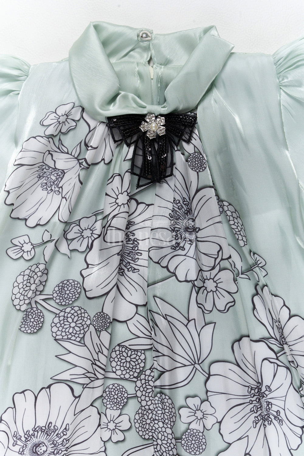 The Nesavu Girls Fancy Frock Graceful Girls Fancy Frock in Green Georgette with Floral Prints and Pleated Hem Nesavu Nesavu Green Georgette Princess Dress Floral Prints Elegant Pleats