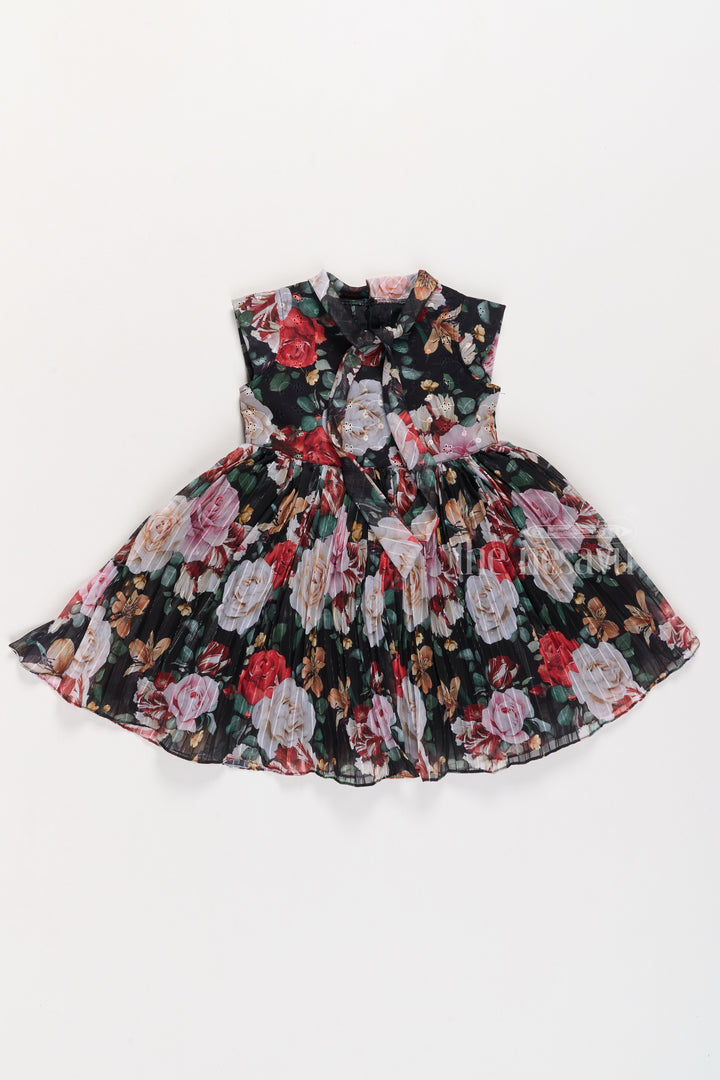 The Nesavu Girls Fancy Frock Graceful Girls Get Together Party Frock with Bold Floral Prints and Tie Neck Detail Nesavu Vibrant Floral Print Party Frock Girls Nesavu  Perfect Get Togethers