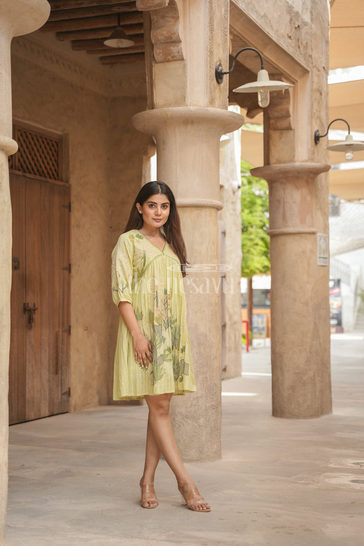 The Nesavu Womens Flared Kurthas Graceful Women’s Chiffon Flared Kurtha with Subtle Floral Embroidery Nesavu 36 (S) / Green WT036A-36 Nesavu Womens Green Chiffon Flared Kurtha Floral Embroidery Festive Occasions