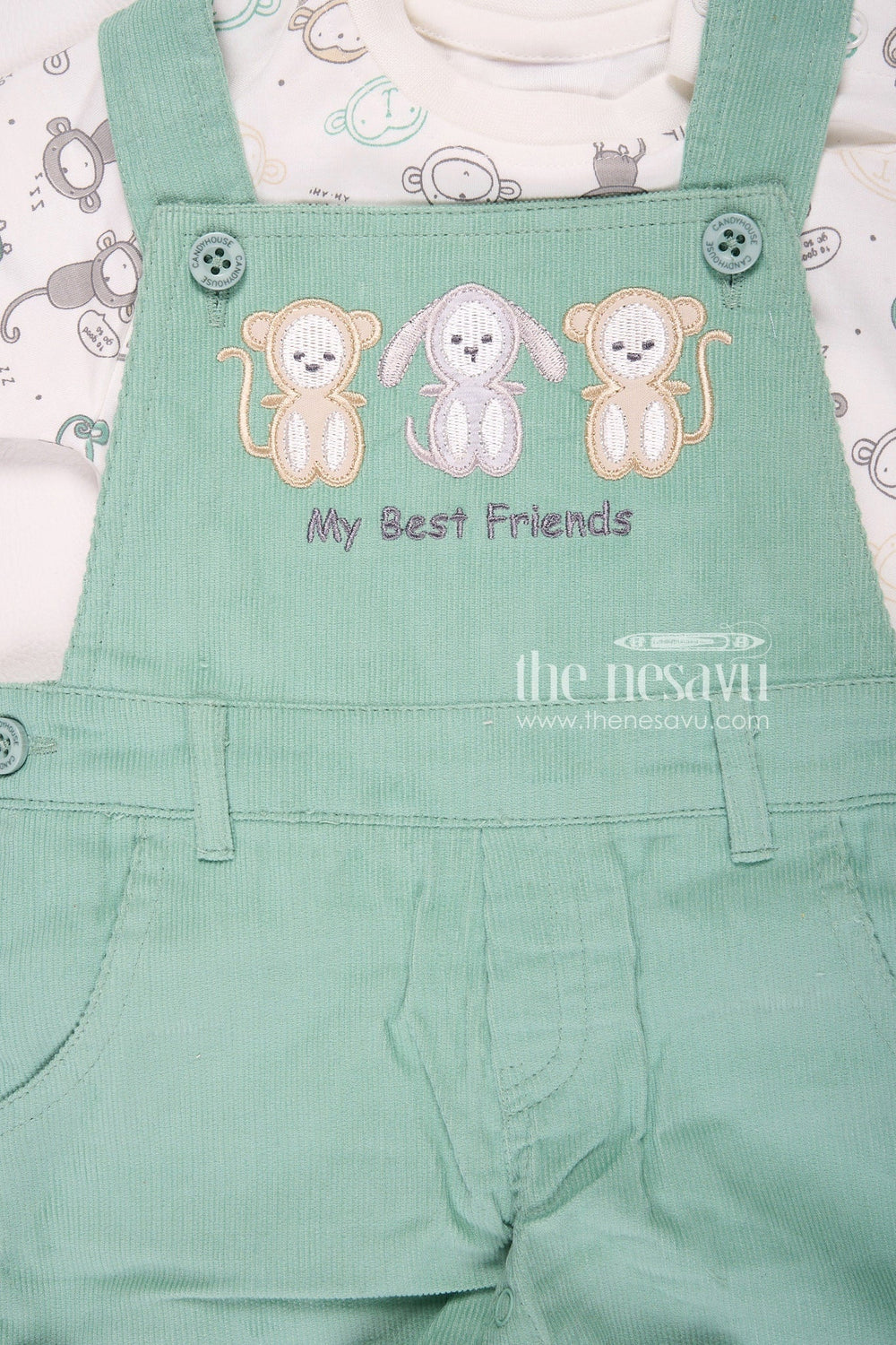 The Nesavu Baby Rompers/Onesies Green Bear-Themed Baby Boy Romper Set Nesavu Green Bear-Themed Baby Boy Romper Set - Cute & Comfortable