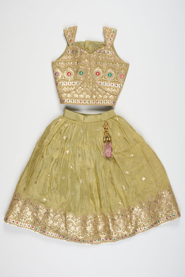 The Nesavu Girls Lehenga Choli Green Lehenga Choli in Tissue Blend with Elegant Embroidery for Girls Perfect for Festive Events Nesavu Nesavu Green Girls Lehenga Choli Embroidery Elegant Tissue Blend Festive Wear