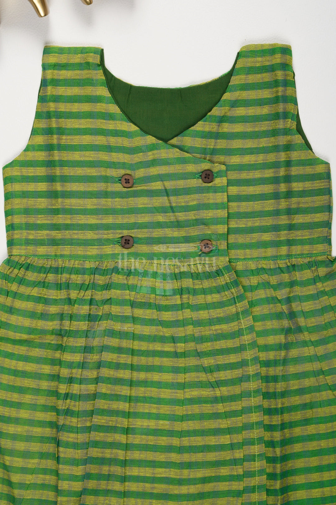 The Nesavu Baby Cotton Frocks Green Mini Checked Chanderi Viscose Frock with Overlap Neckline for Newborns Nesavu Green Mini Checked Chanderi Viscose Frock with Overlap Neckline for Newborns Nesavu