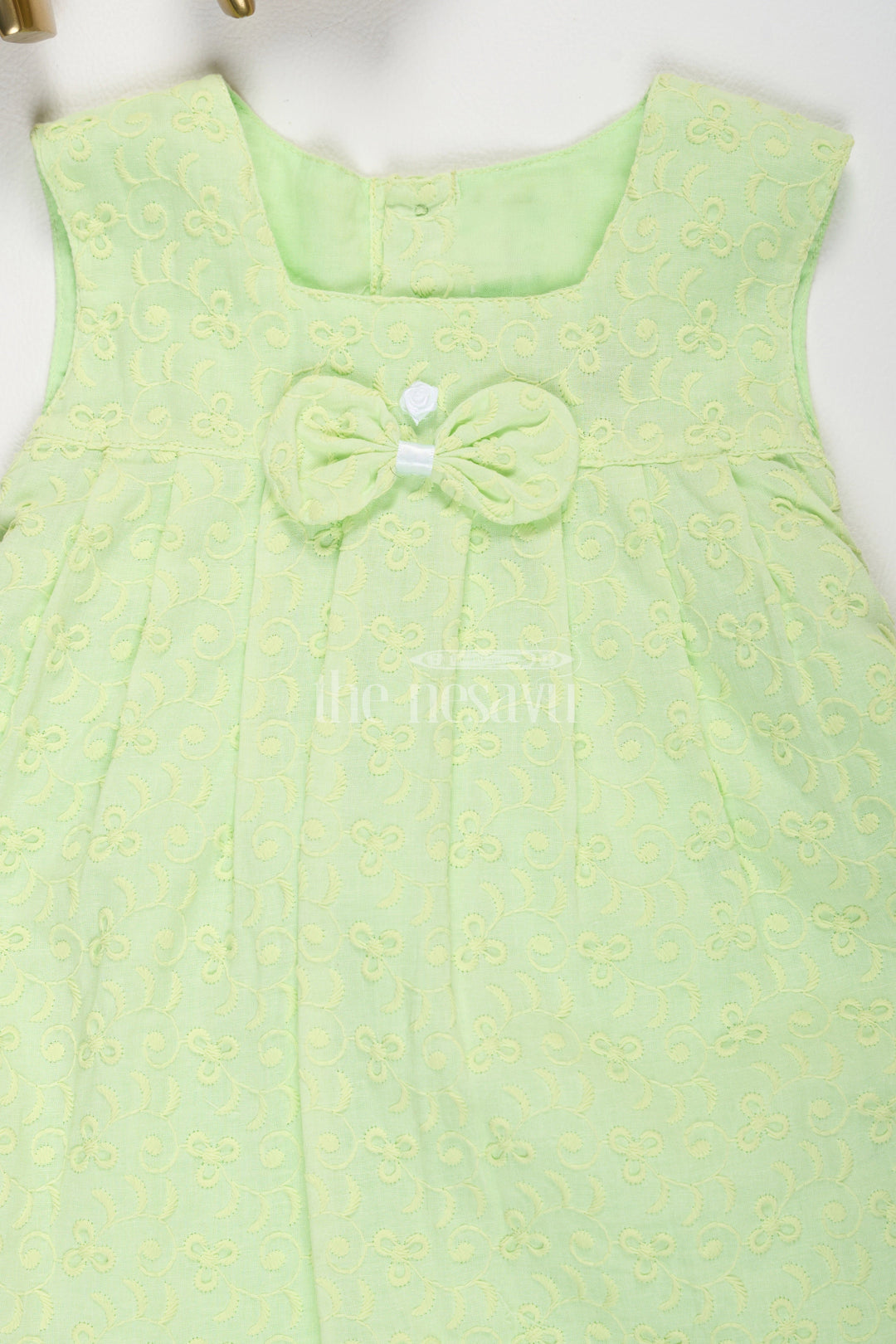 The Nesavu Baby Casual Sets Green SelfEmbroidered Cotton Frock with Bloomers Nesavu Green Self-Embroidered Cotton Frock with Bloomers - Nesavu