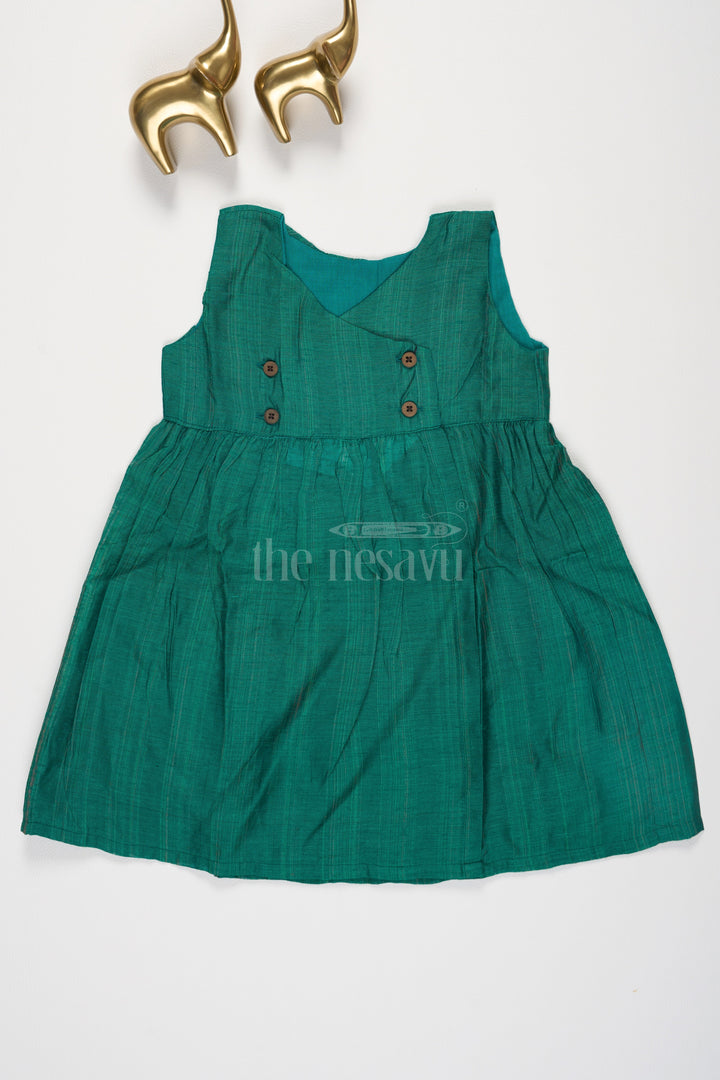 The Nesavu Baby Cotton Frocks Green Striped Chanderi Viscose Silk Frock with Overlap Neckline for Toddlers Nesavu 10 (NB) / Green BFJ621E-10 Green Striped Chanderi Viscose Silk Frock with Overlap Neckline for Toddlers Nesavu