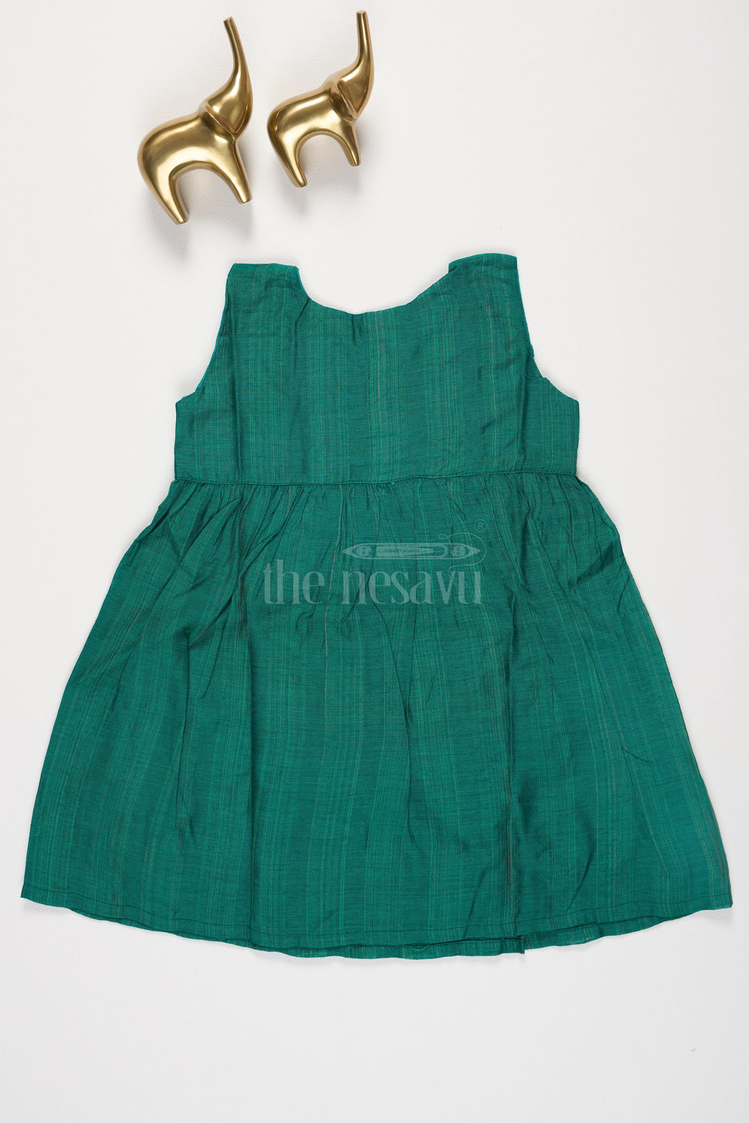 The Nesavu Baby Cotton Frocks Green Striped Chanderi Viscose Silk Frock with Overlap Neckline for Toddlers Nesavu Green Striped Chanderi Viscose Silk Frock with Overlap Neckline for Toddlers Nesavu