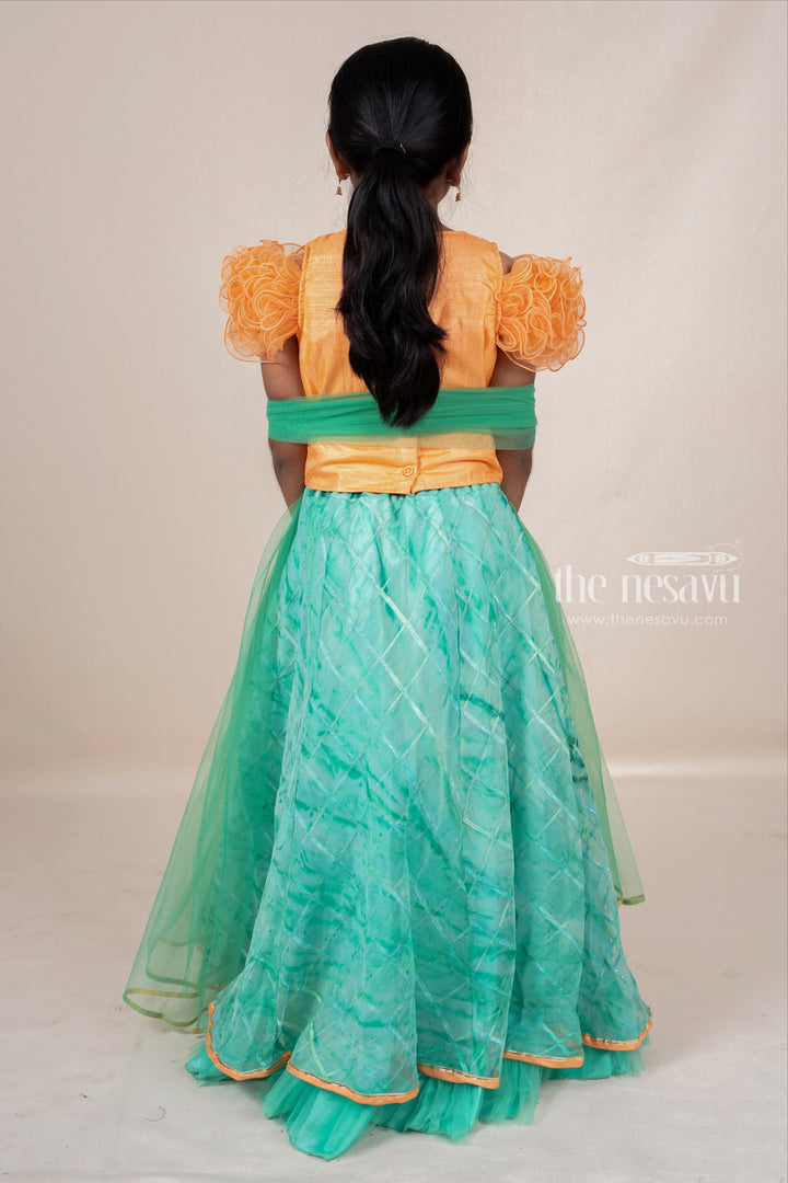 The Nesavu Girls Lehenga Choli Hand Embroidery Orange With Green Soft Net Lehenga For Baby Girls Nesavu Stylish Ethnic Dresses For Baby Girls | Party Wear Choli Ideas 2022 | The Nesavu