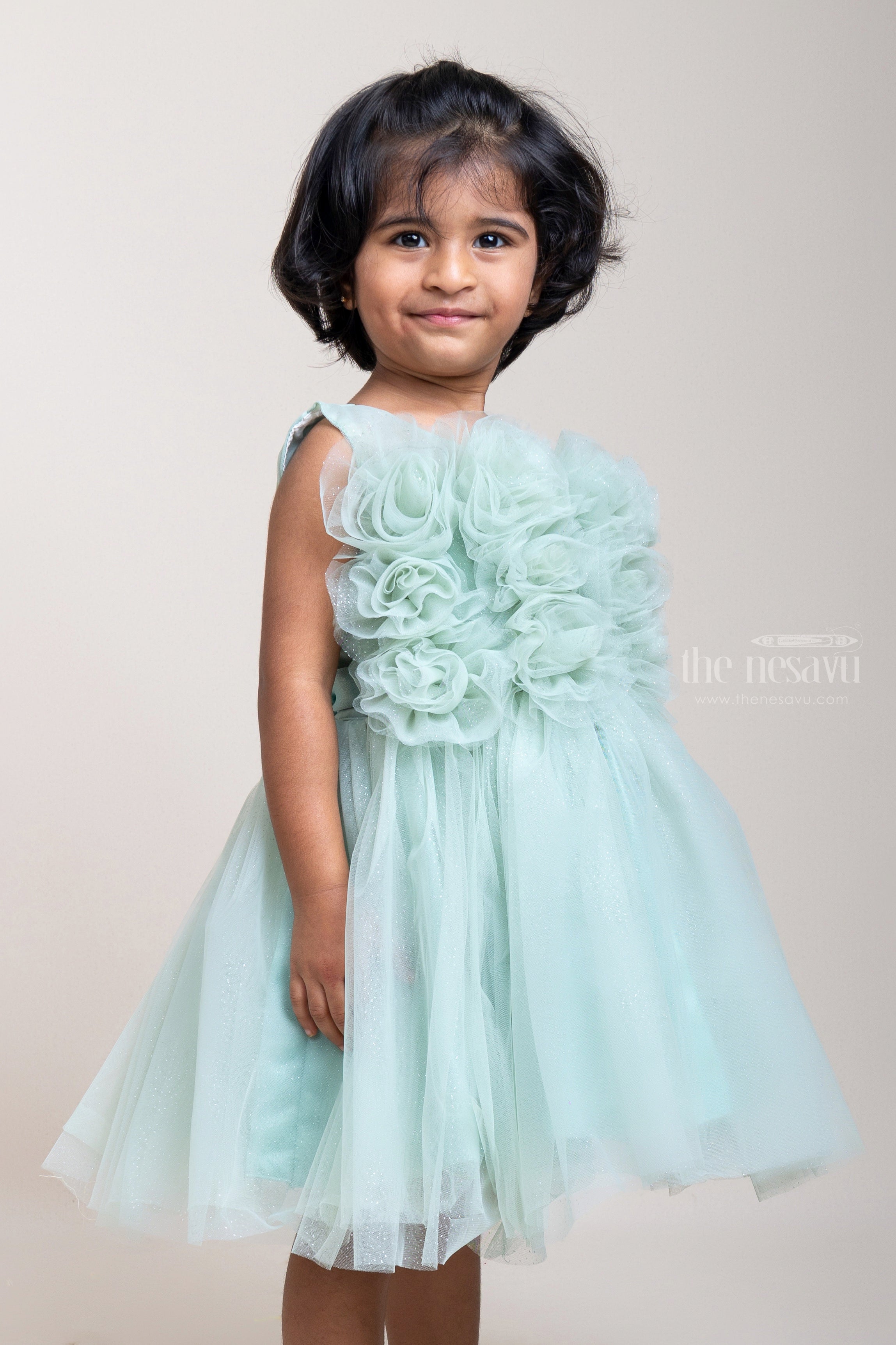 Green Net Frocks For Girls Sankranti Special The Nesavu The Nesavu