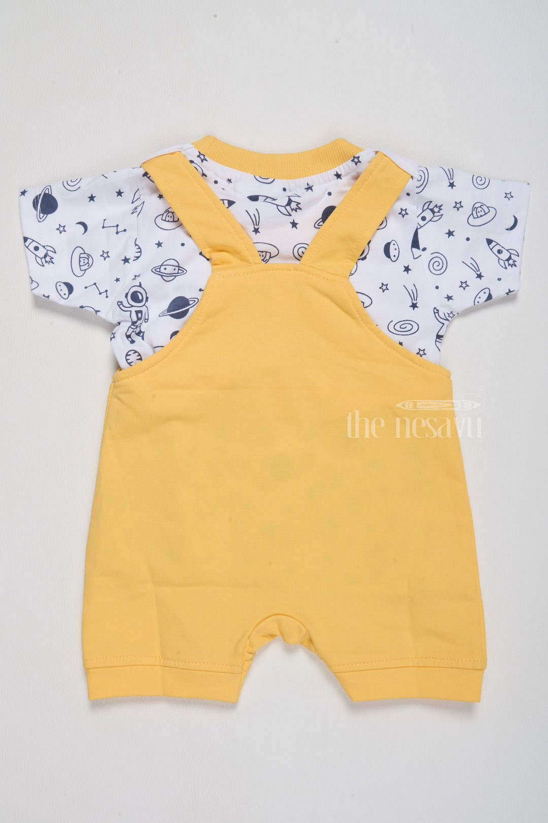 The Nesavu Baby Casual Sets Holi Dress for Newborn Yellow Space Theme Dungaree with Printed T-Shirt Nesavu Nesavu Holi Dress Newborn Yellow Space Theme Dungaree Printed T-Shirt