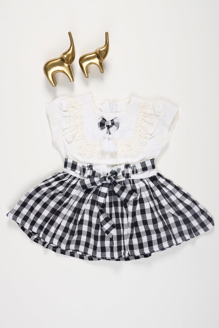 The Nesavu Baby Cotton Frocks Indian Baby Girl Outfit with Black and White Chessboard Check Cotton Frock Nesavu 12 (3M) / White BFJ622A-12 Indian Baby Girl Outfit with Black and White Chessboard Check Cotton Frock Nesavu