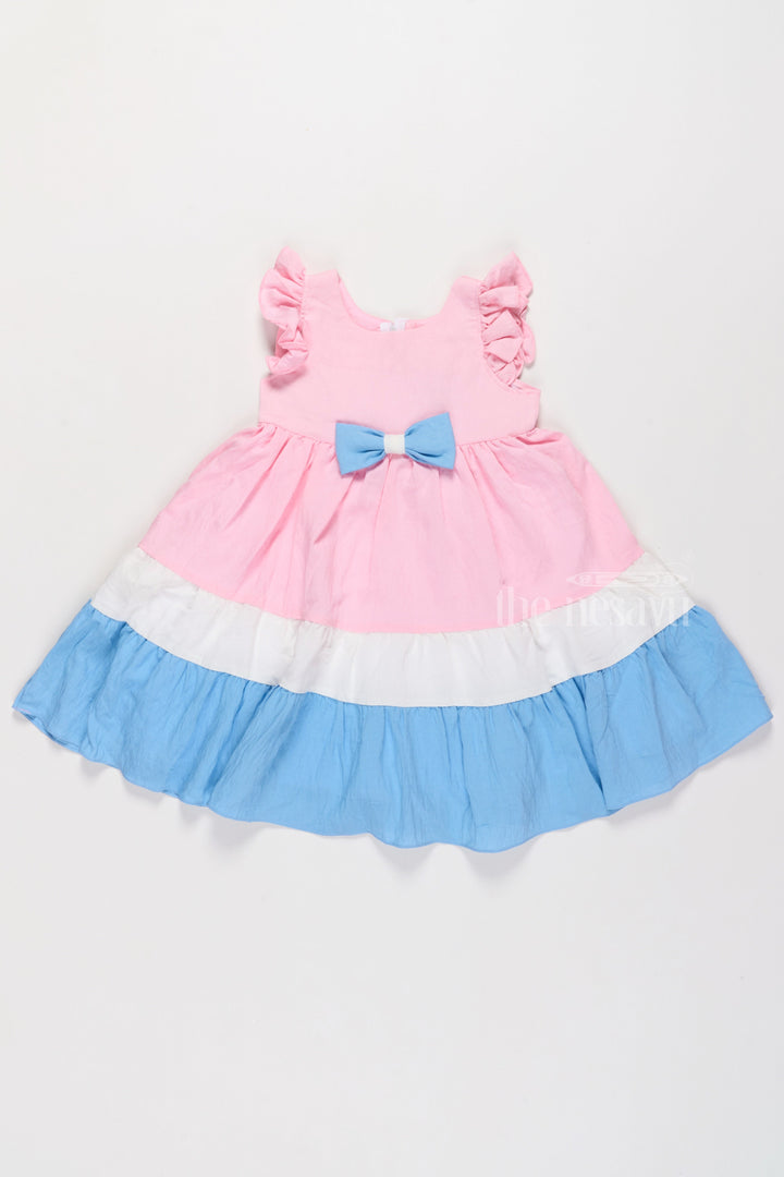 The Nesavu Girls Fancy Frock Indo Western Dress with Tiered Ruffle Hem and Contrast Bow Design for Girls Nesavu Nesavu Indo Western Dress Tiered Ruffles Elegant Bow Girls